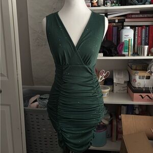 SHEIN Green Ruched Midi Dress